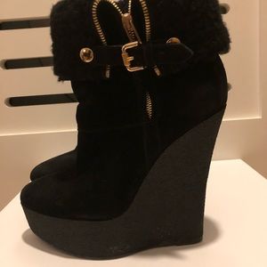 Burberry Shearling-lined Suede Wedge Boots